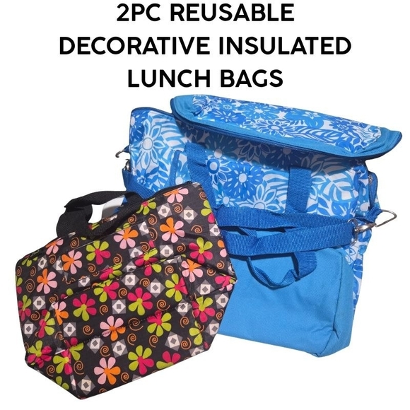Unbranded Other - Set of 2 Reusable Insulated Lunch Bags - Blue Floral & Multicolor Flower Print